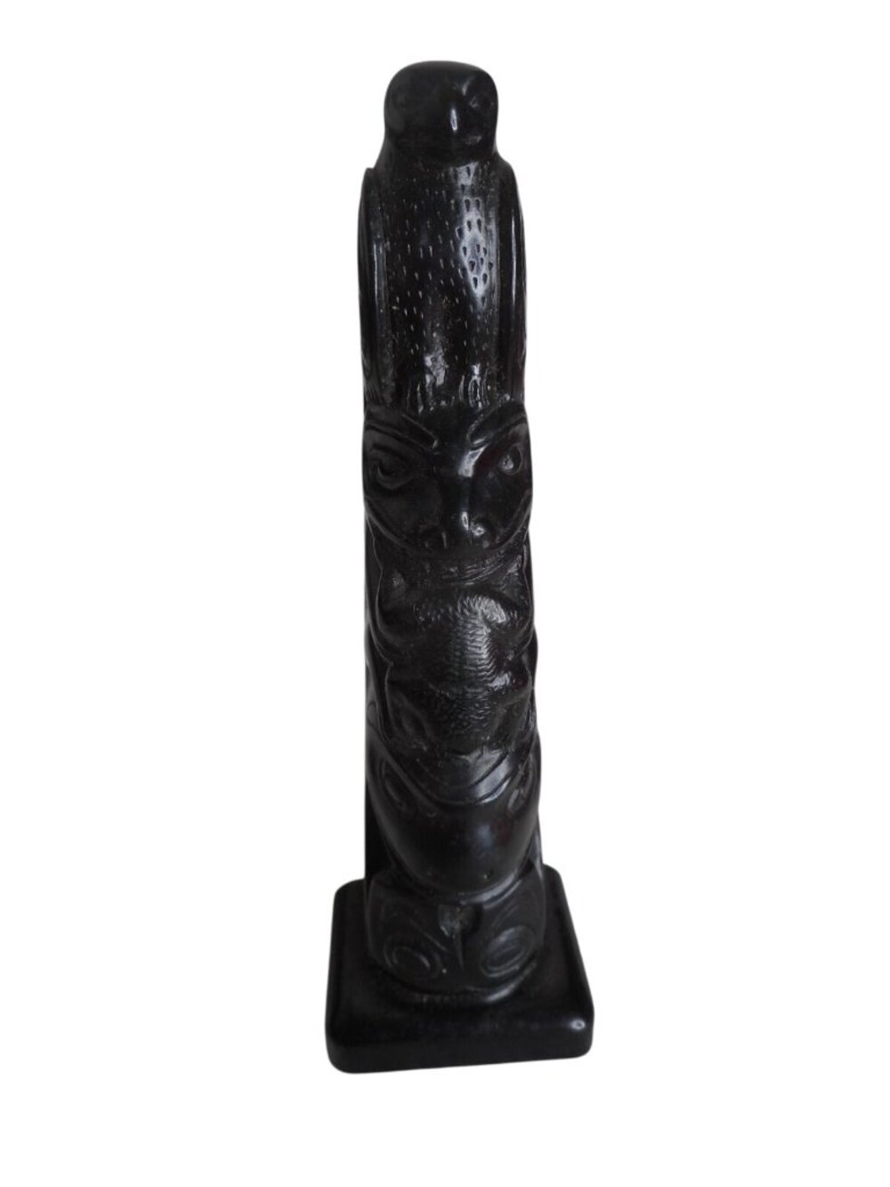Vintage Black 5" Totem Pole BOMA Canada Raven Frog Beaver Resin Cast - Picture 1 of 7